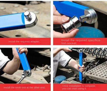 Step-by-step installation of adapter and socket on the ratchet wrench extension bar